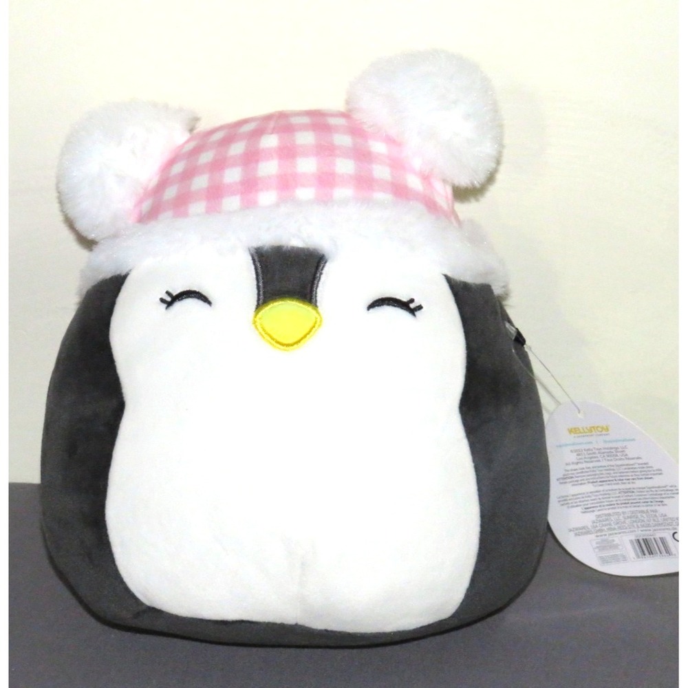 NEW! Squishmallow LUNA Penguin Pink Check Hat 8" 2022 Kelly Toy